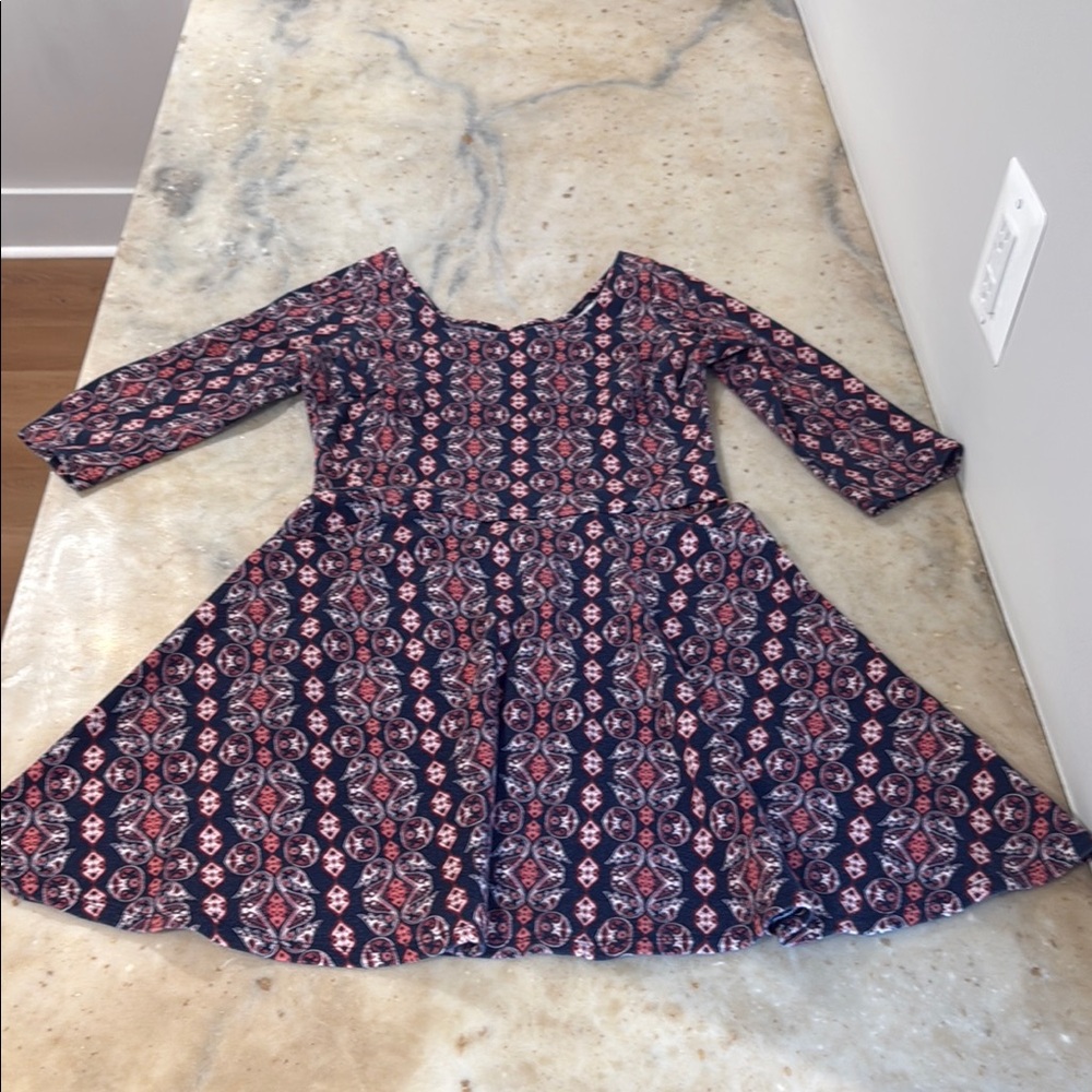 Hollister Casual Blue and Pink A-Line Dress with 3/4 Sleeves